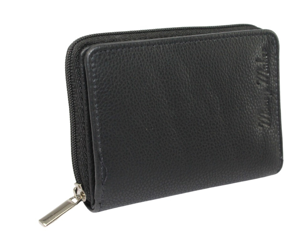 Portfel Skórzany Bułeczka Mini Money Maker Skóra Licowa CZARNY Suwak RFID 514B 11 x 8 x 2,5 [cm]