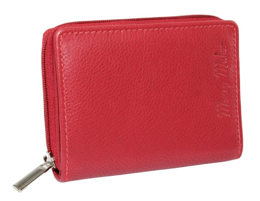Portfel Skórzany Bułeczka Mini Money Maker Skóra Licowa CZERWONY Suwak RFID 514B 11 x 8 x 2,5 [cm]