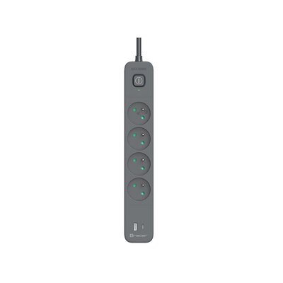 Listwa zasilająca antyprzepięciowa TRACER Power Line+ mobile ready 1.5 m (4 gniazda + 1x USB A+ 1x Type C, PD18W)
