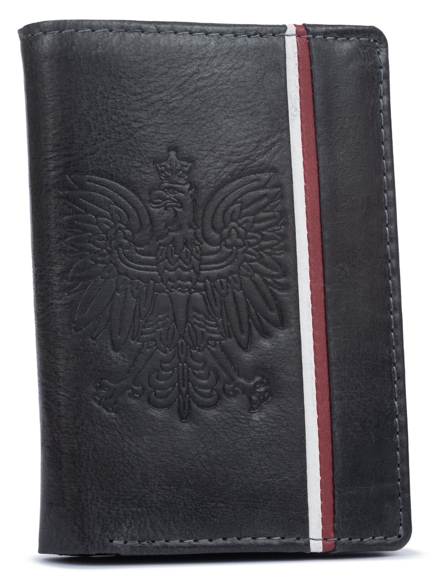 Portfel męski skórzany zamszowy portfel patriotyczny godło flaga portmonetka na karty z ochroną RFID, czarny