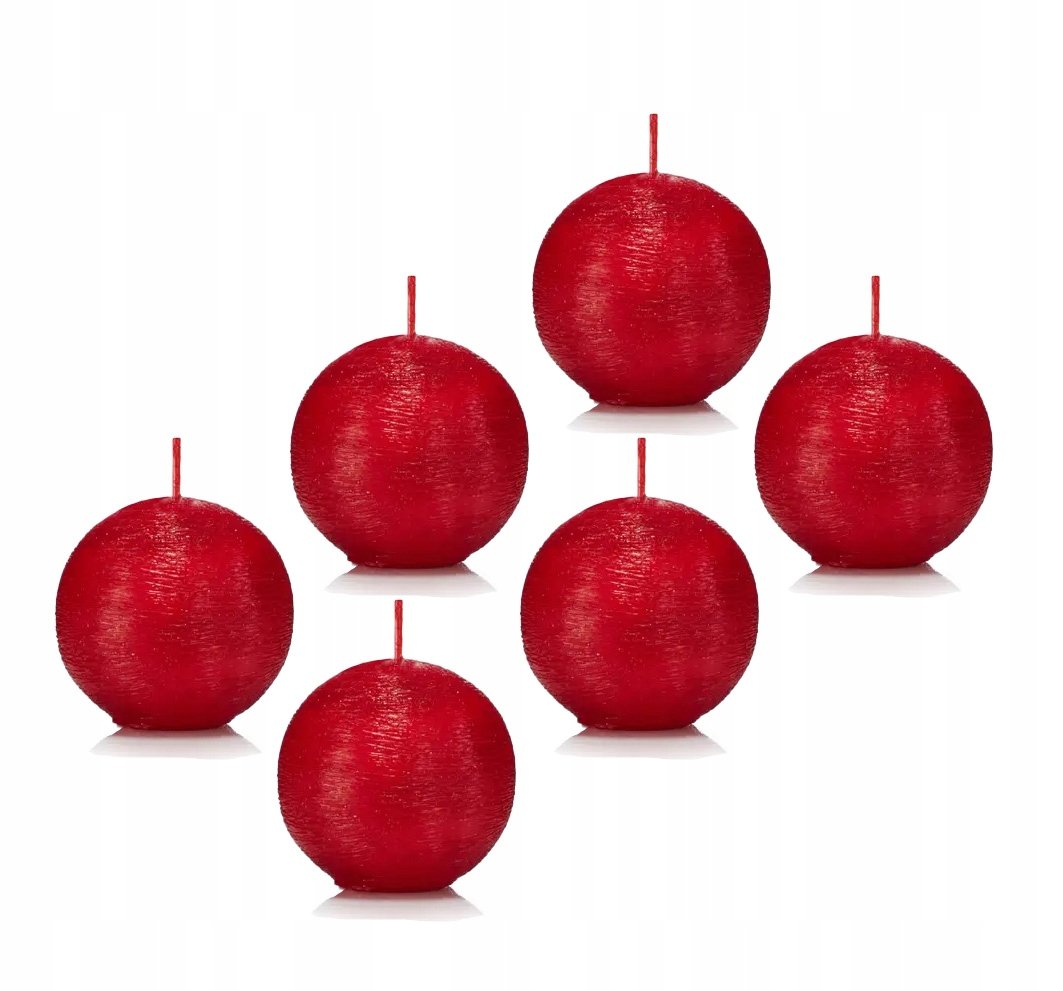 Świeca kula KOKON 6 cm kolor CZERWONY zestaw 6 sztuk