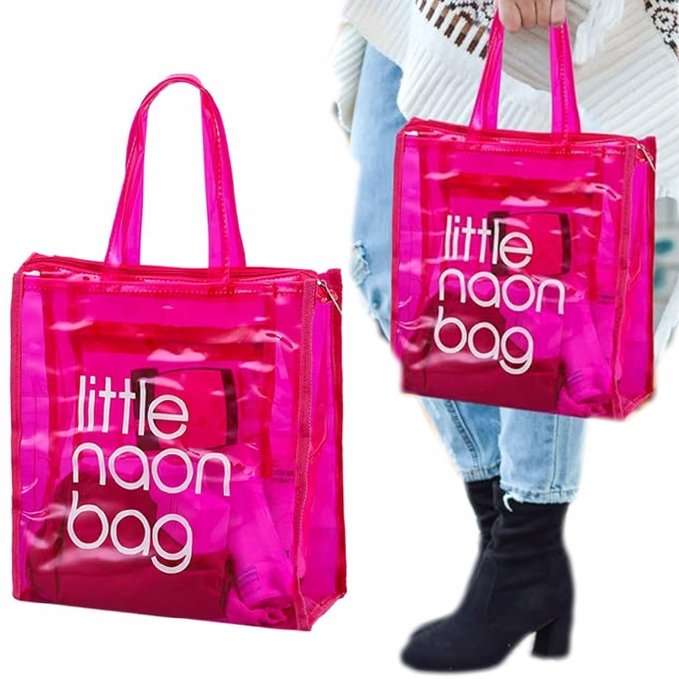 RÓŻOWA STYLOWA TORBA LITTLE NAON BAG WODOODPORNA PRZEŹROCZYSTA PLAŻOWA