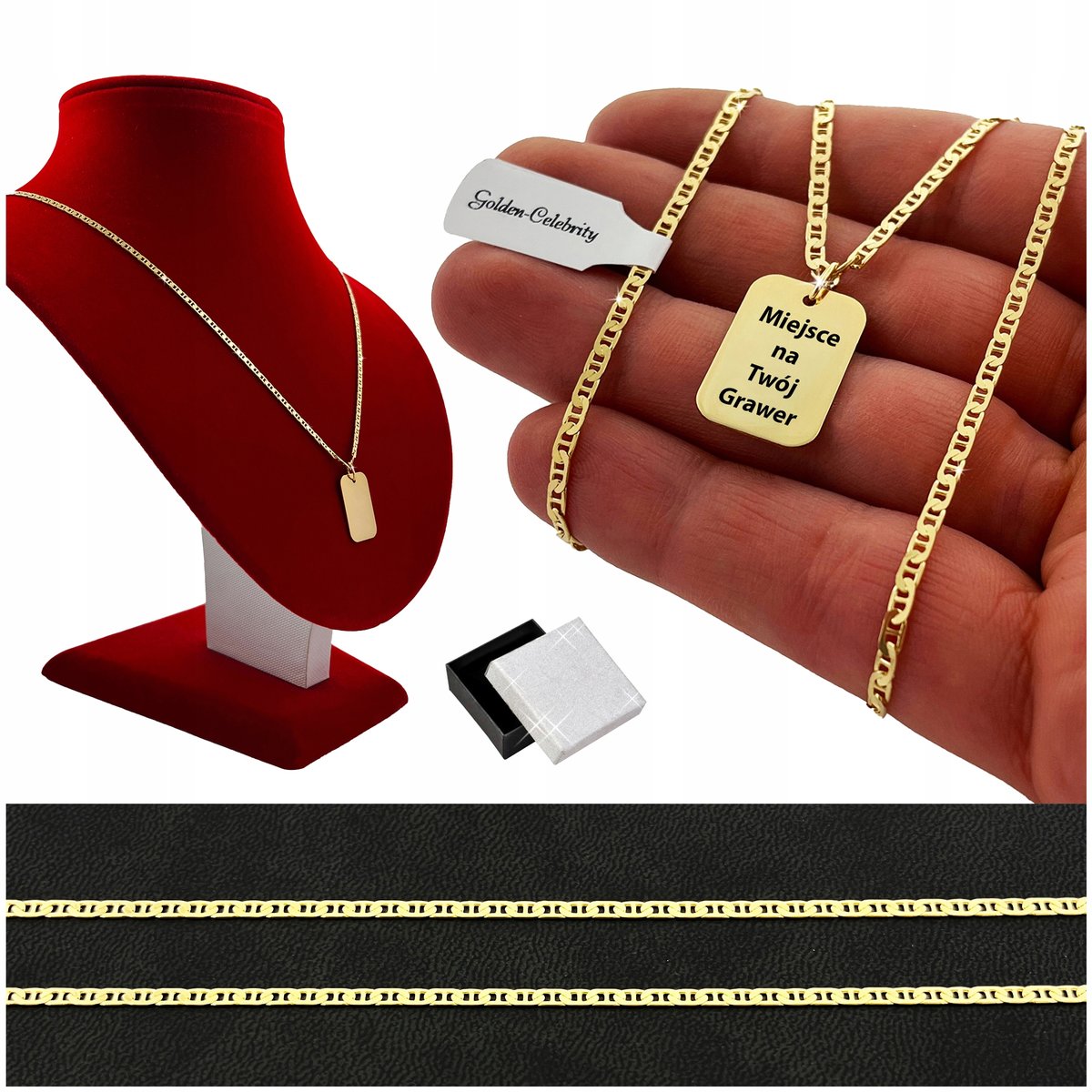 DELIKATNY ZŁOTY ŁAŃCUSZEK MĘSKI GUCCI 2,5MM+ZAWIESZKA 925/585 DARMOWY GRAWER