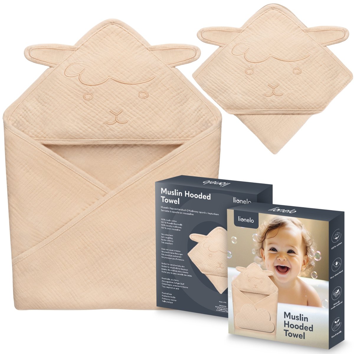 Lionelo Ręcznik Z Kapturkiem Muslinowy Hooded Towel Beige Sand