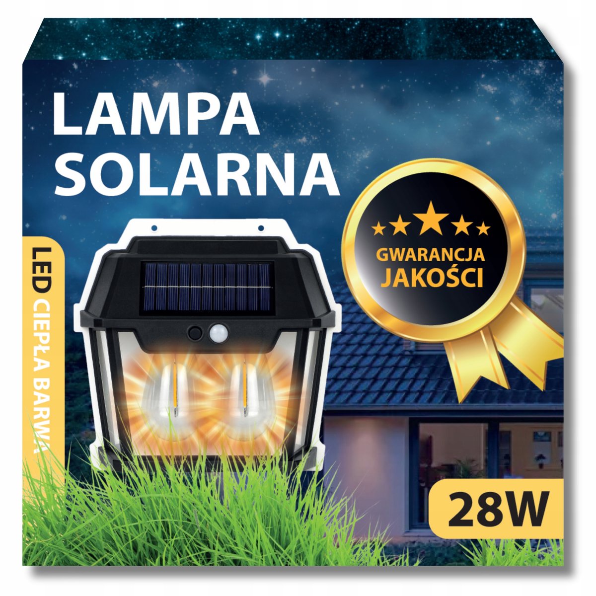 LAMPA SOLARNA LATARNIA Z CZUJNIKIEM ZMIERZCHU RUCHU ELEWACYJNA OGRODOWA
