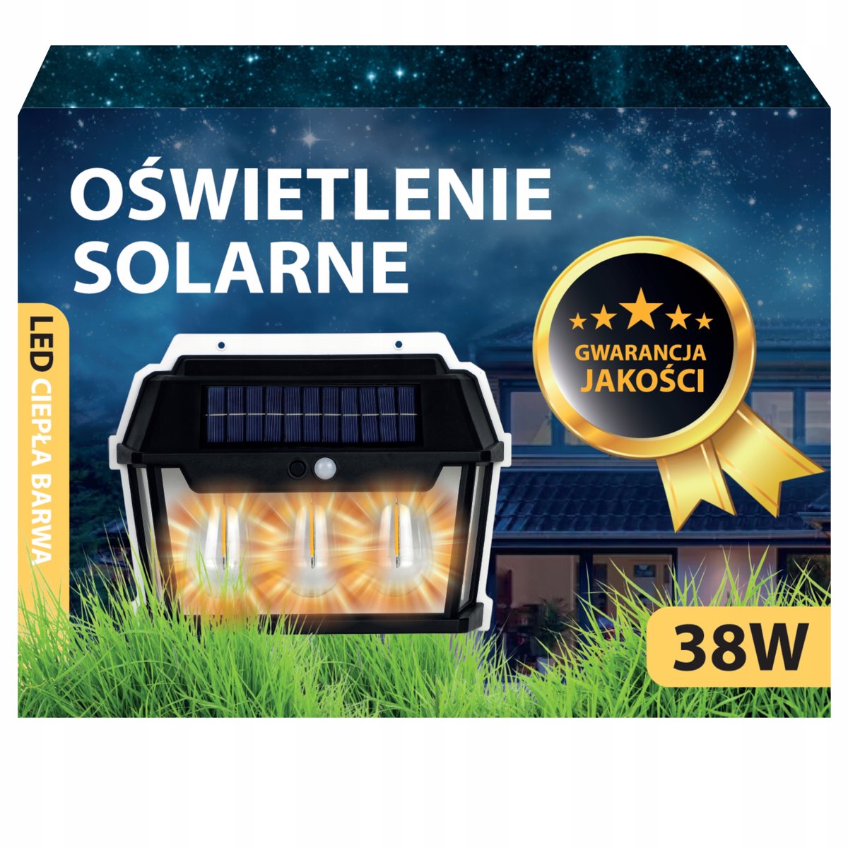 LAMPA SOLARNA LATARNIA Z CZUJNIKIEM ZMIERZCHU RUCHU ELEWACYJNA OGRODOWA