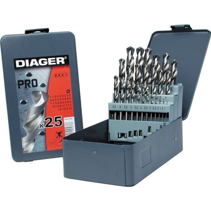Metalowe pudełko zawierające 25 wierteł HSS Pro o średnicy 1 do 1…
