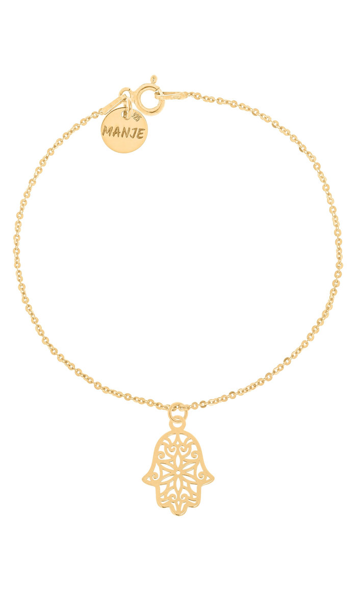Pozłacana bransoletka z ażurową ręką Fatimy