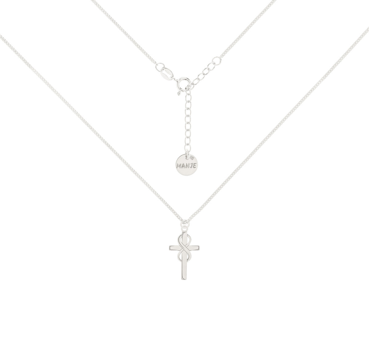 Srebrny choker pancerka z krzyżem i nieskończonością