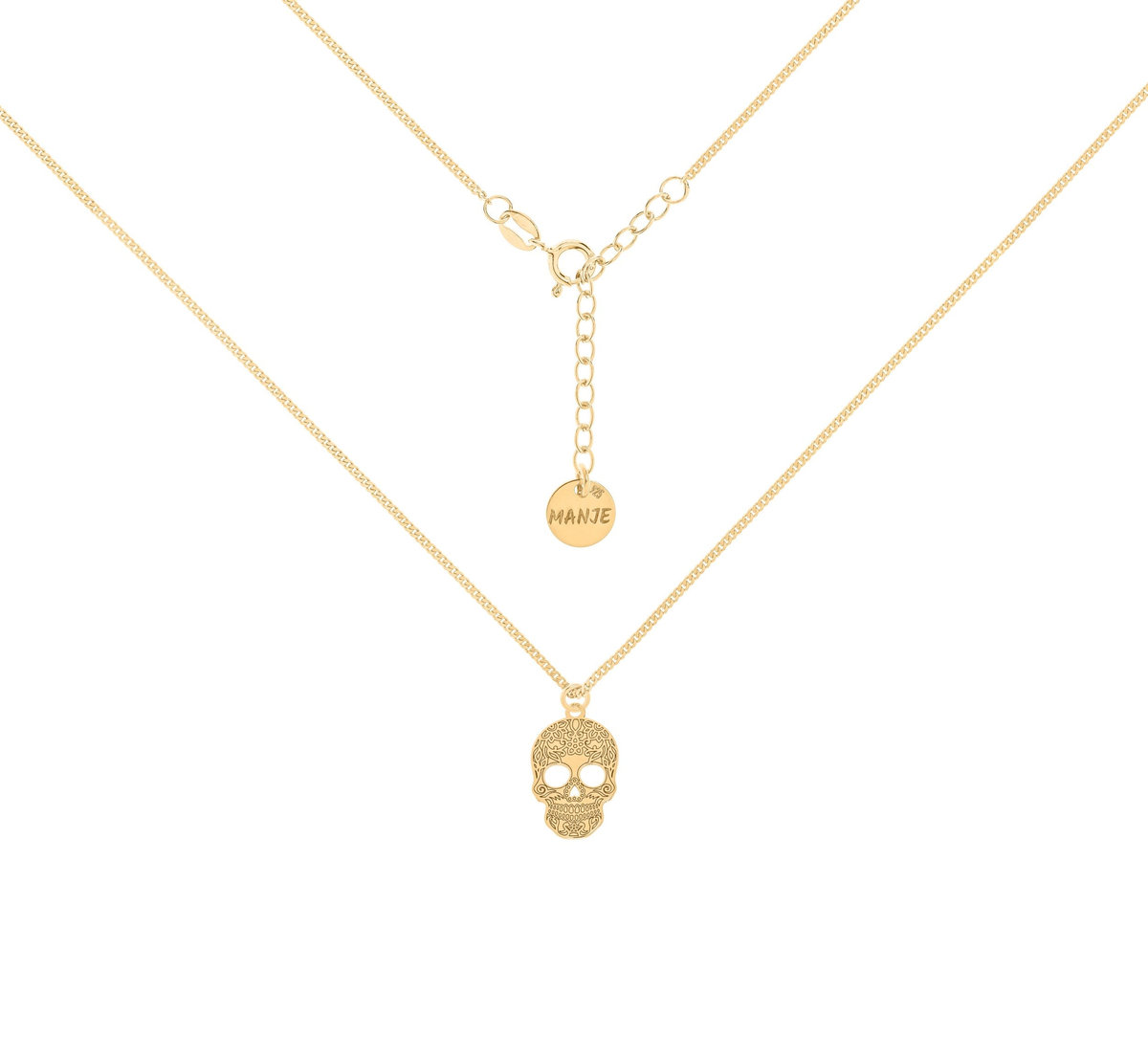 Pozłacany choker pancerka z grawerowaną czaszką