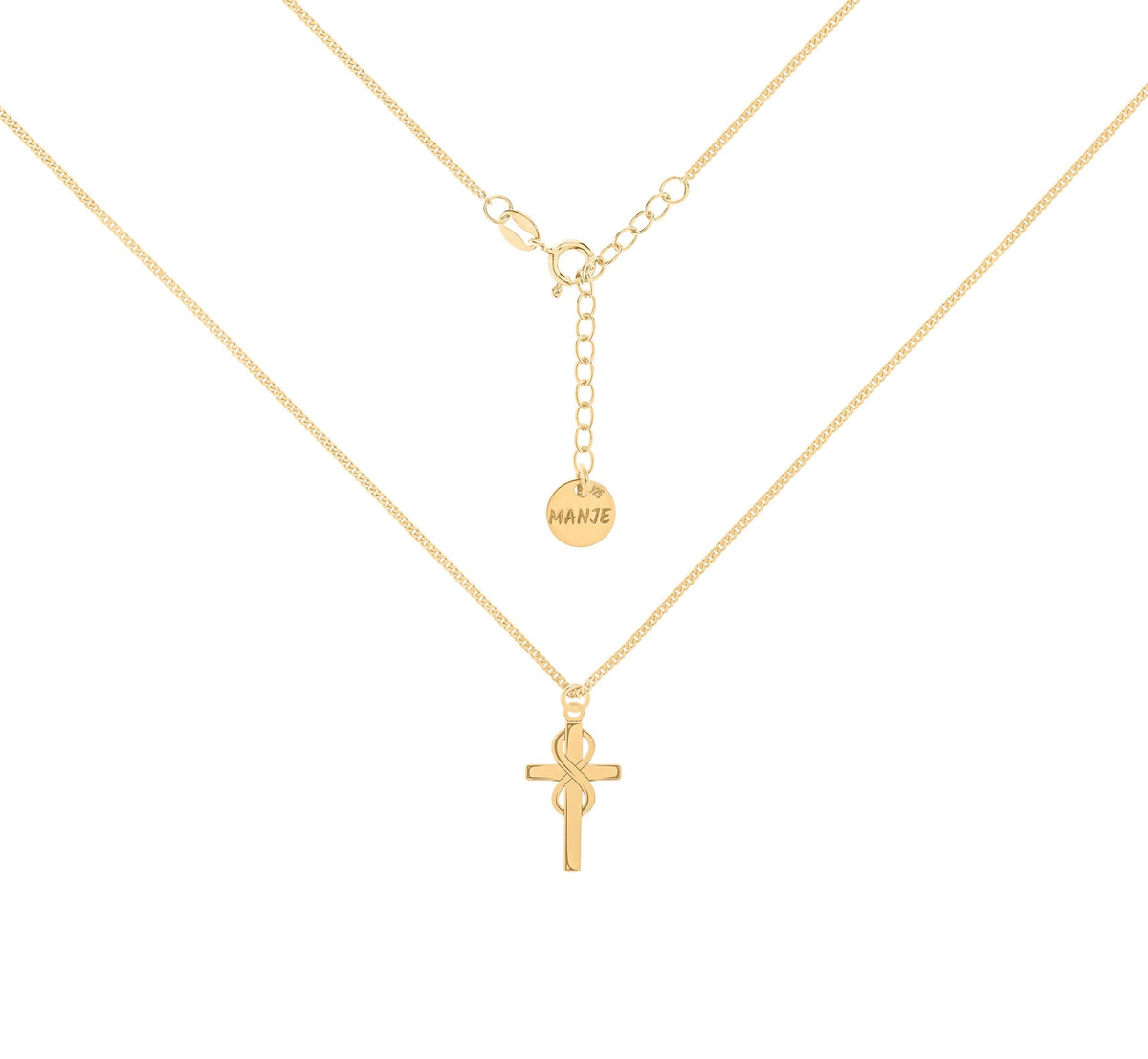 Pozłacany choker pancerka z krzyżem i nieskończonością