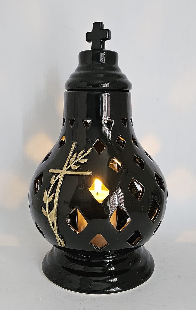 Znicz Lampion CERAMICZNY KARAFKA CZARNY