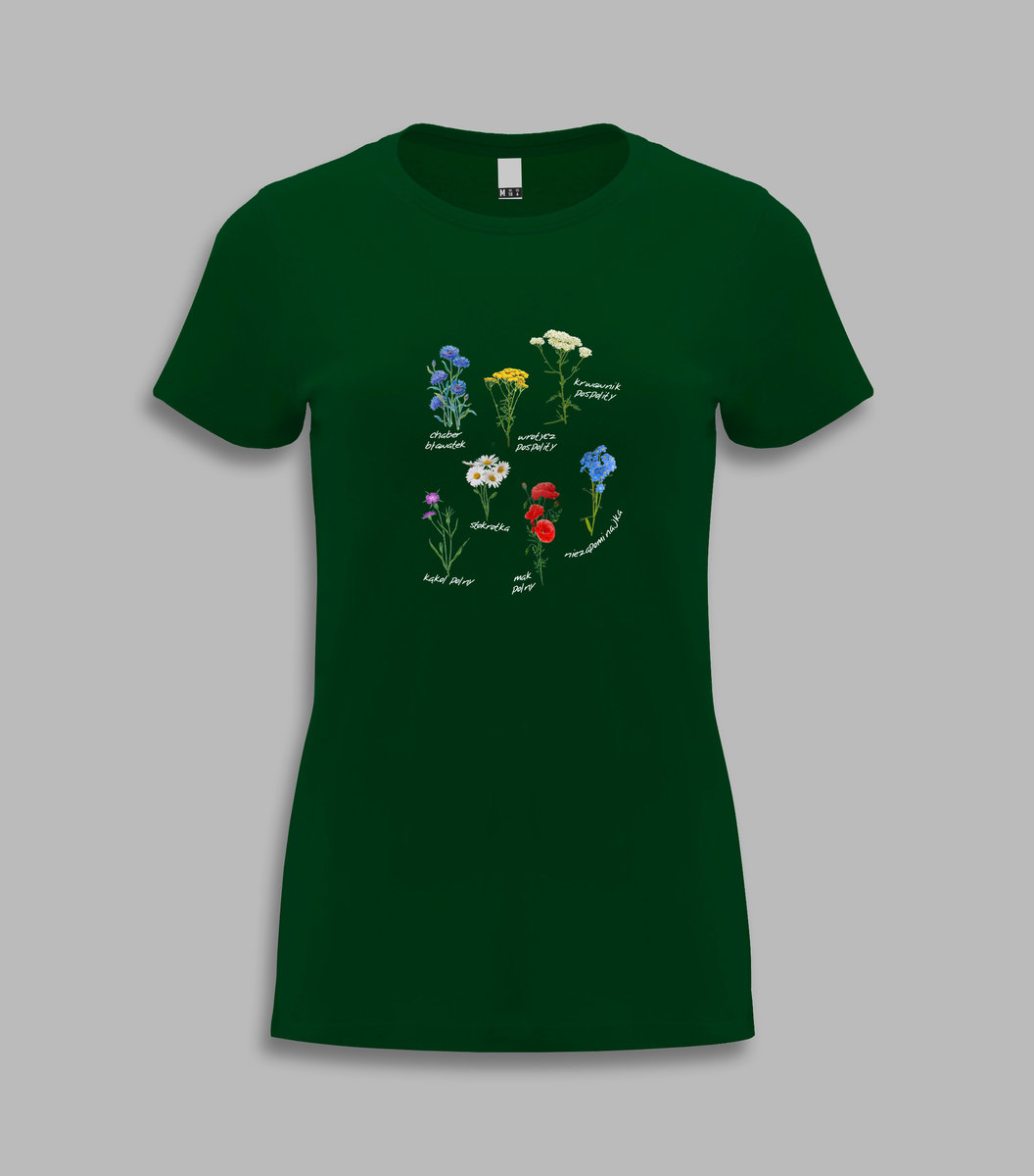 KOSZULKA DAMSKA - KWIATY POLNE Ciemnozielony S