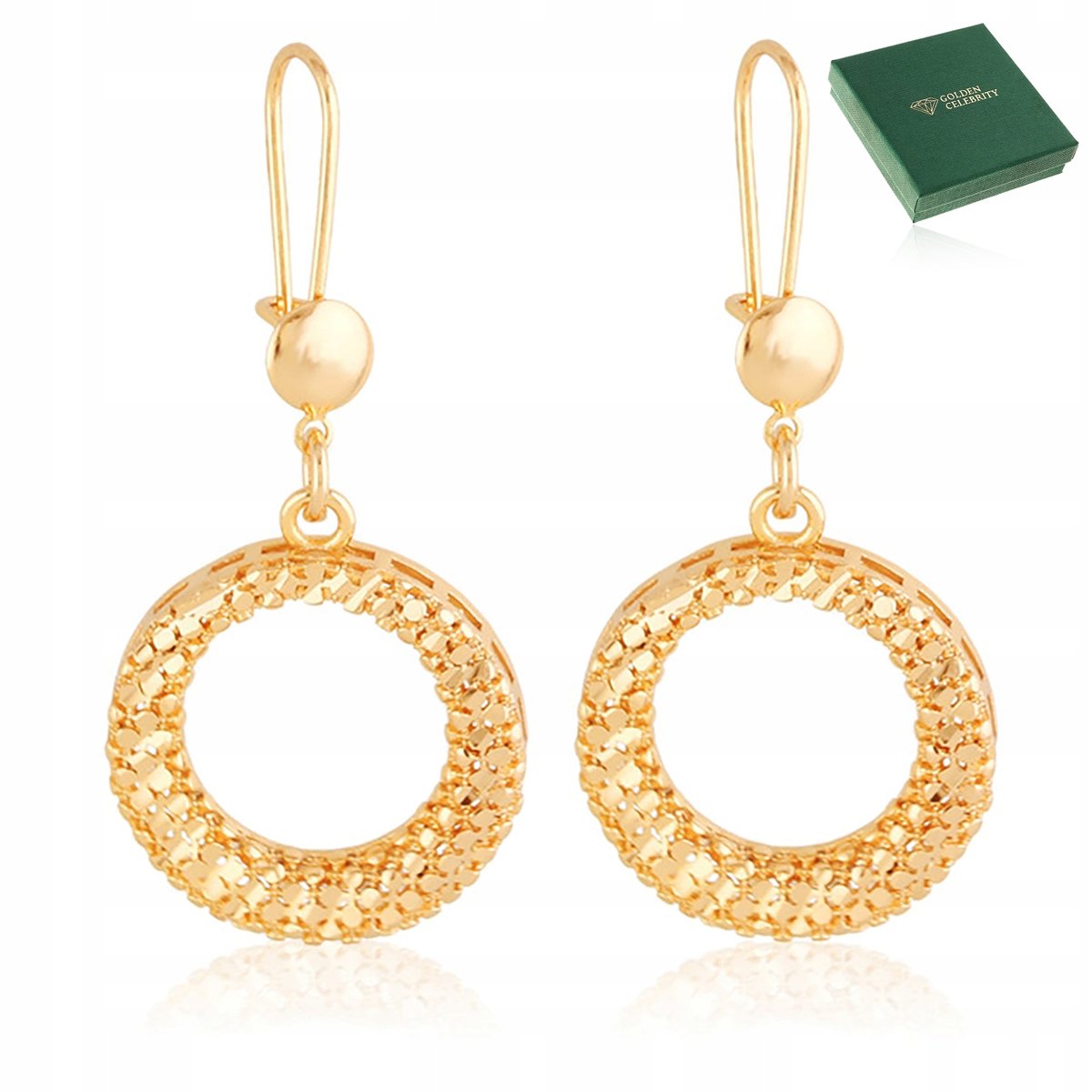 ZŁOTE OKRĄGŁE KOLCZYKI ZE STALI CHIRURGICZNEJ WISZĄCE BIGIEL ZAMKNIĘTY 18K