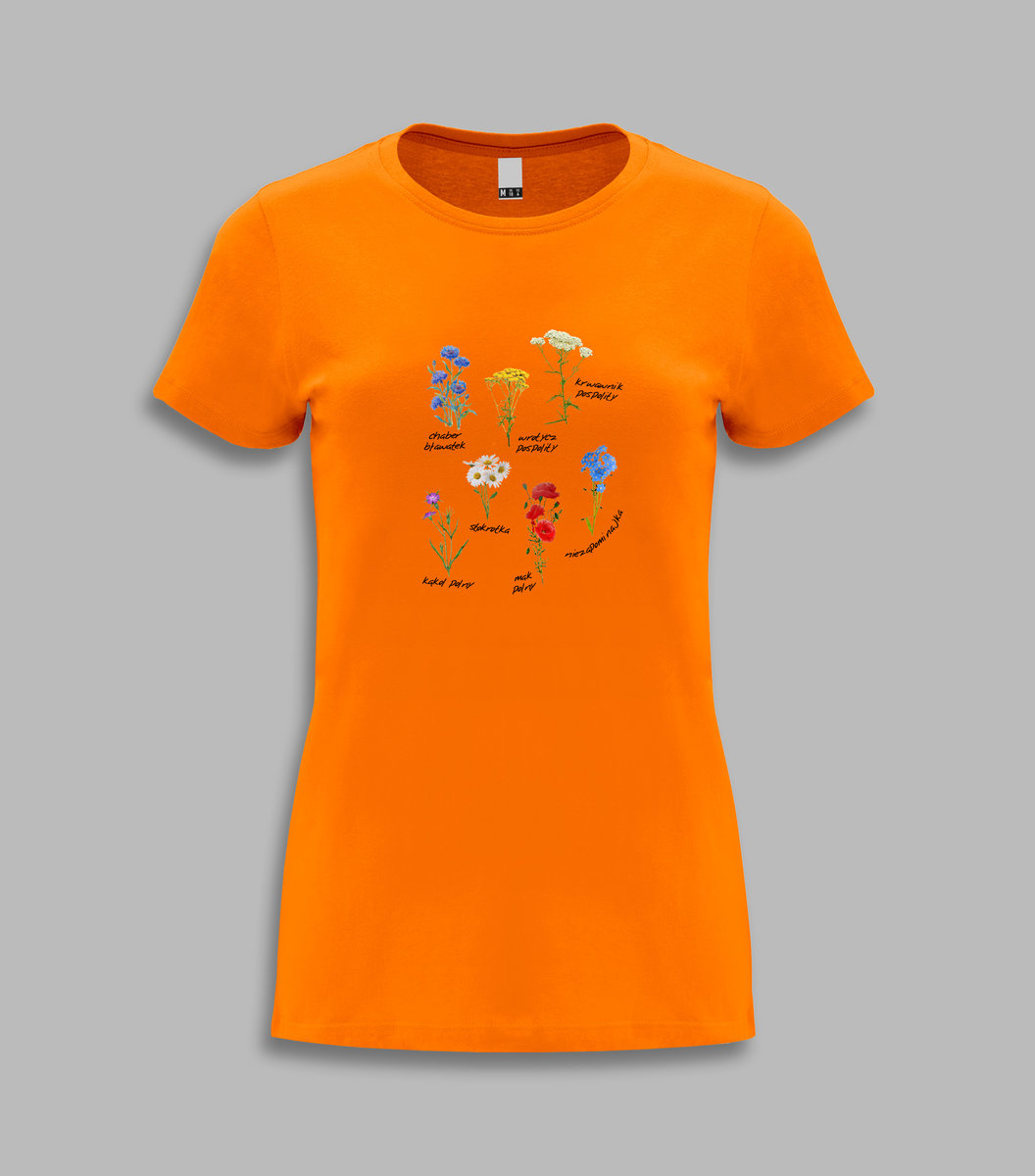 KOSZULKA DAMSKA - KWIATY POLNE Pomarańczowy XL