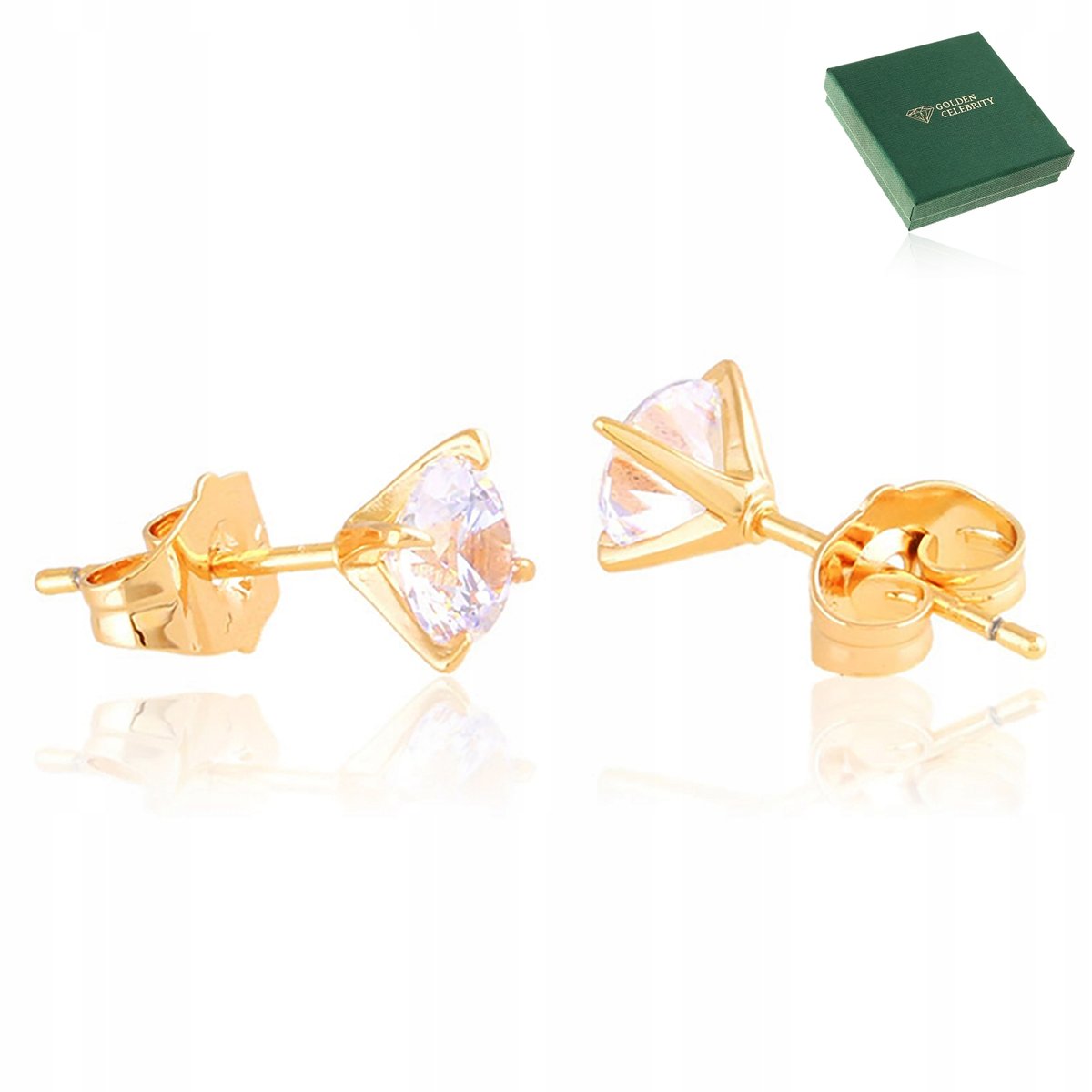 ZŁOTE KOLCZYKI STAL CHIRURGICZNA 18K BIAŁE KRYSZTAŁKI CYRKONII SZTYFTY MAŁE