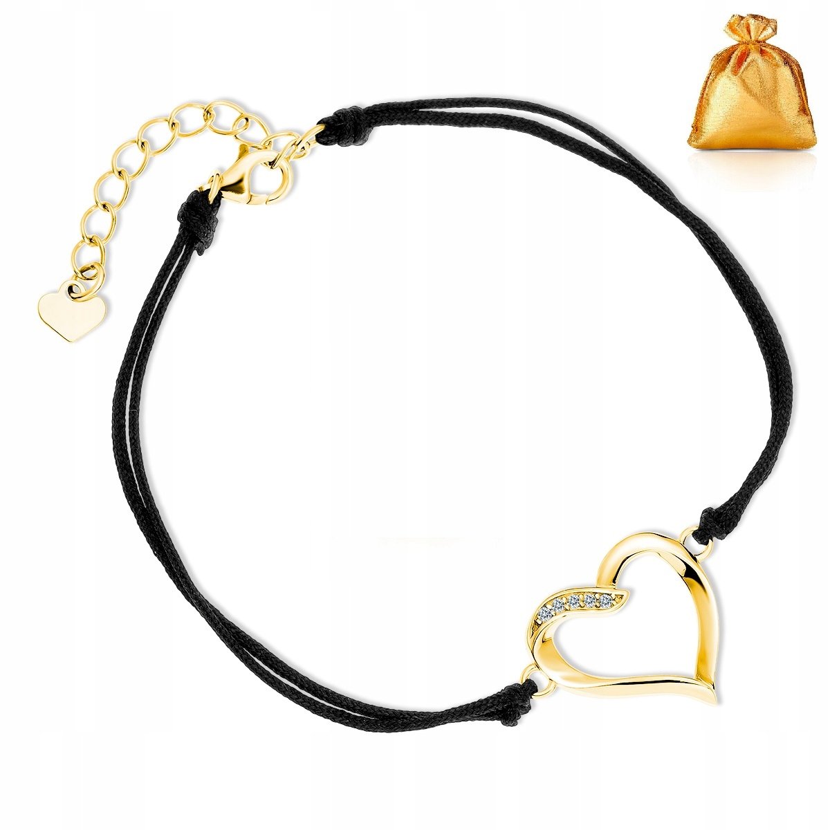 ZŁOTA BRANSOLETKA DAMSKA SERCE Z CYRKONIAMI REGULOWANA PR. 925/585 ZŁOCONA