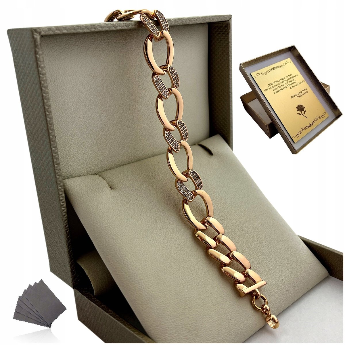ELEGANCKA BRANSOLETKA DAMSKA ZŁOTA 18K Z CYRKONIAMI SZEROKA GRUBA + DARMOWE DODATKI