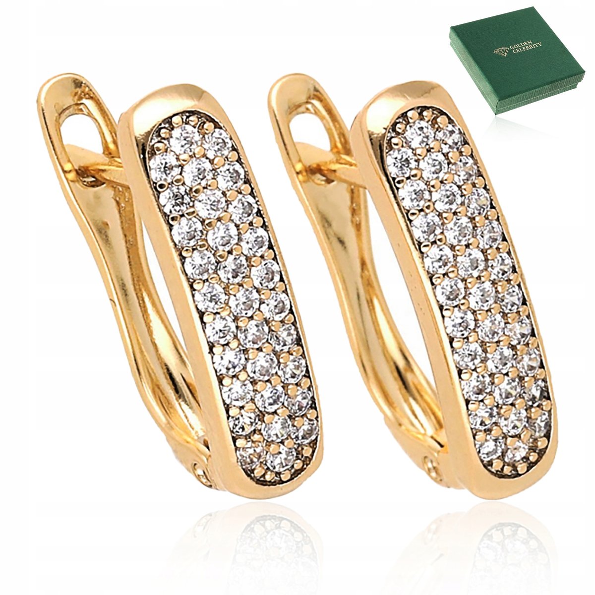 ZLOTE KOLCZYKI STAL CHIRURGICZNA BIAŁE CYRKONIE WISZĄCE ANGIELSKIE PREZENT