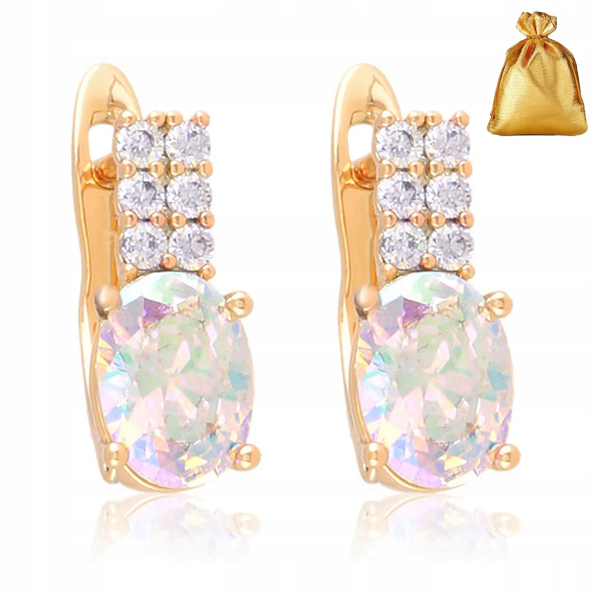 KOLCZYKI ZE STALI CHIRURGICZNEJ Z CYRKONIAMI ZŁOTE / POZŁACANE + DARMOWE DODATKI 18K