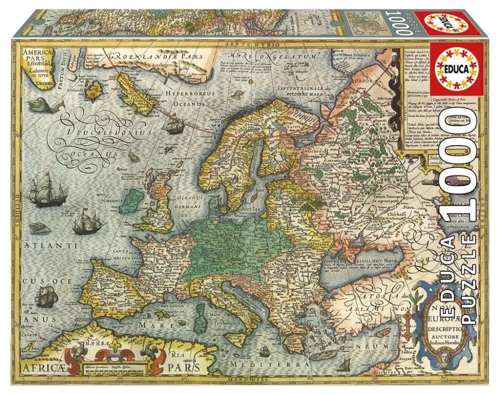 Puzzle 1000 Stara mapa Europy - Educa