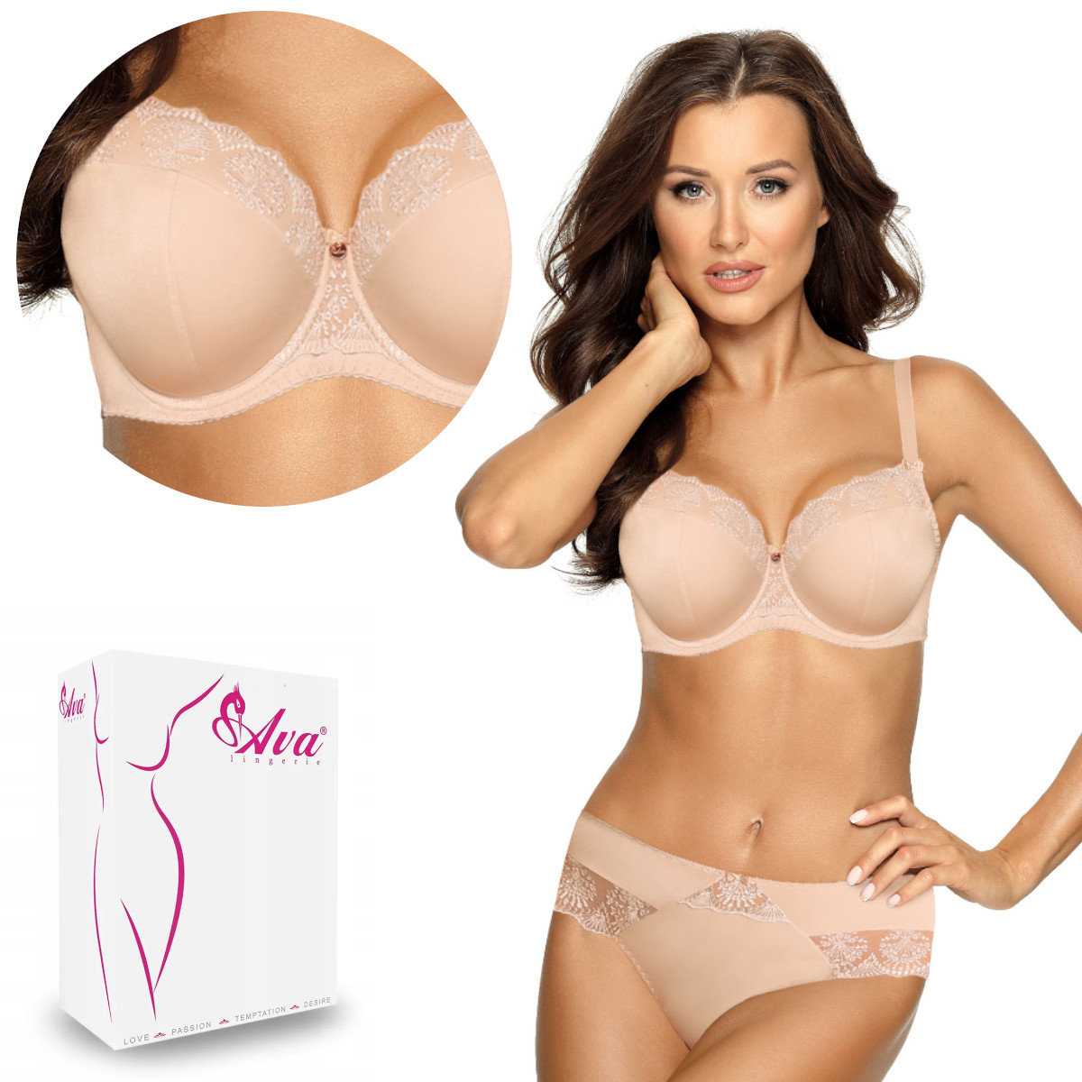 Biustonosz Full Cup AV 1924 usztywniany beżowy  100D