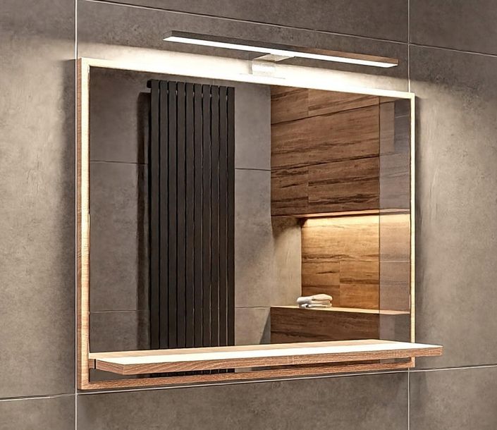 Lustro łazienkowe z półką i oświetleniem LED PREMIUM - DĄB SONOMA