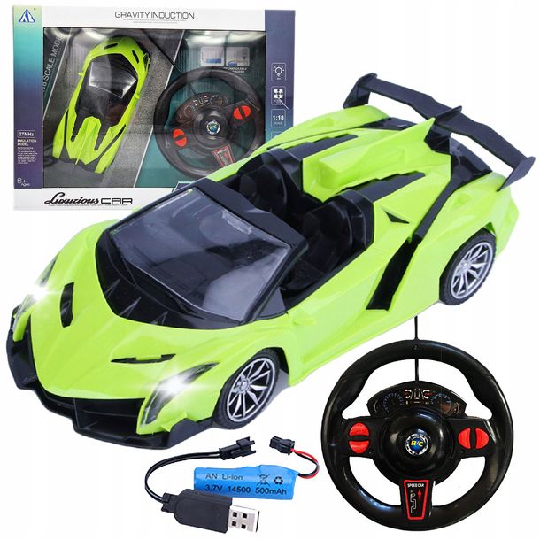 Samochód Zdalnie Sterowany Auto Rc Kierownica 1:18 Zielony