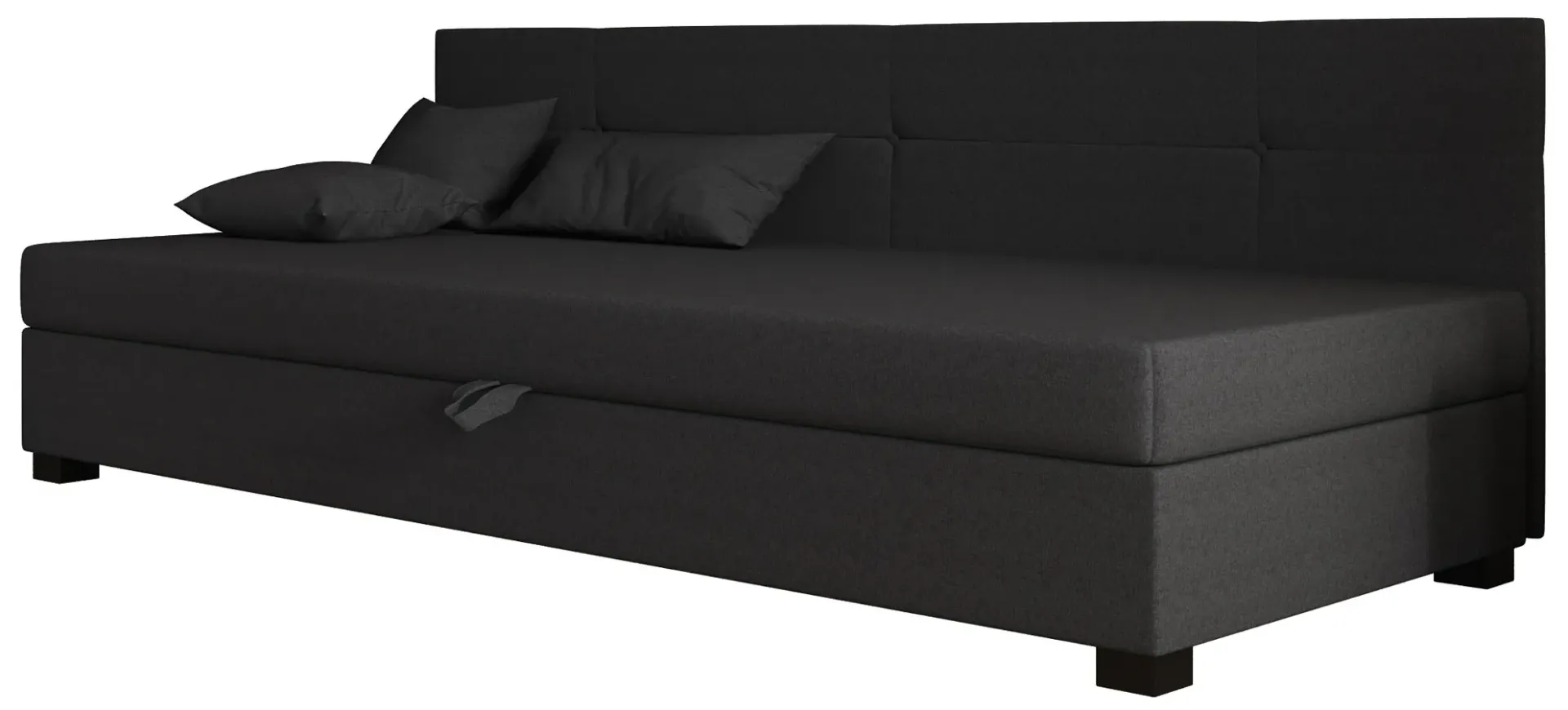 Ciemnoszary pojedynczy tapczan z pikowanym bokiem i pojemnikiem D5-M25