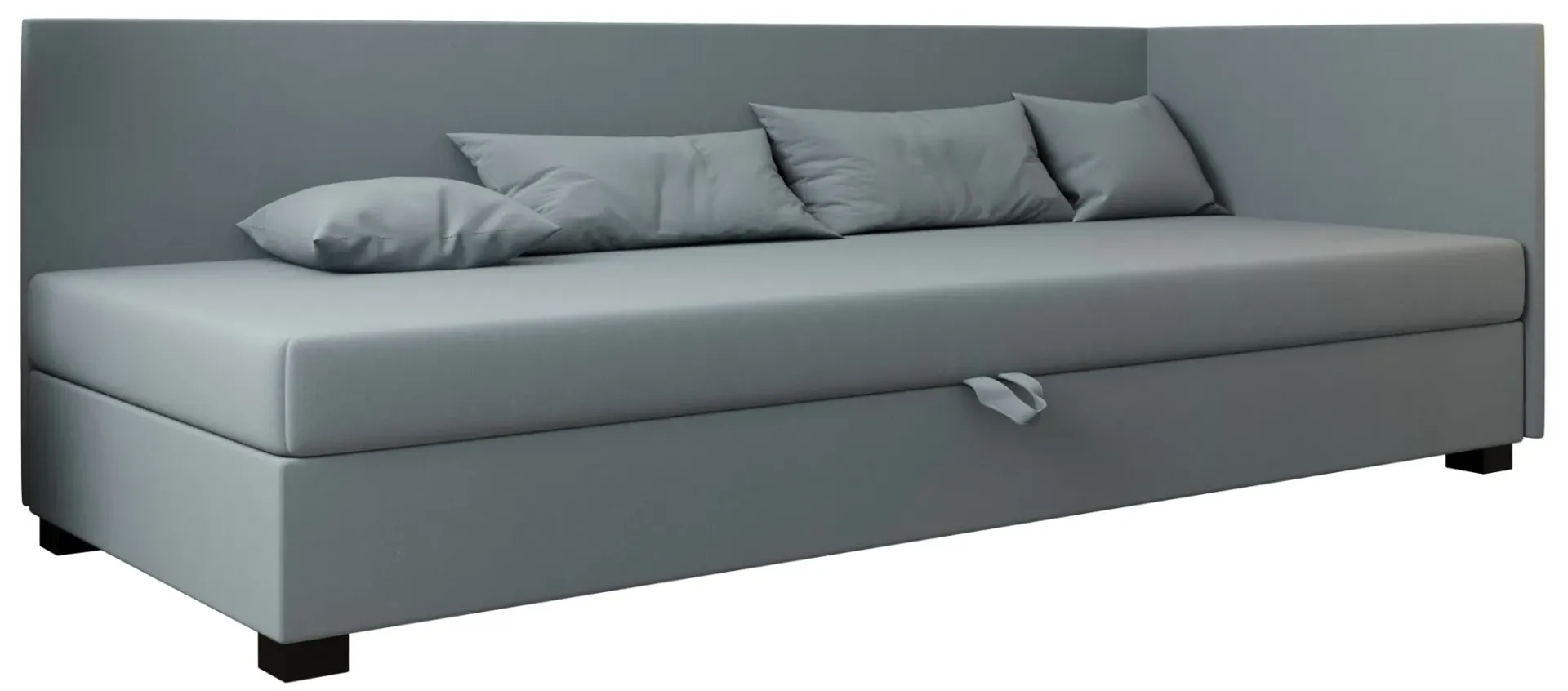 Niebieski tapczan młodzieżowy z pojemnikiem i bokami N2-D26