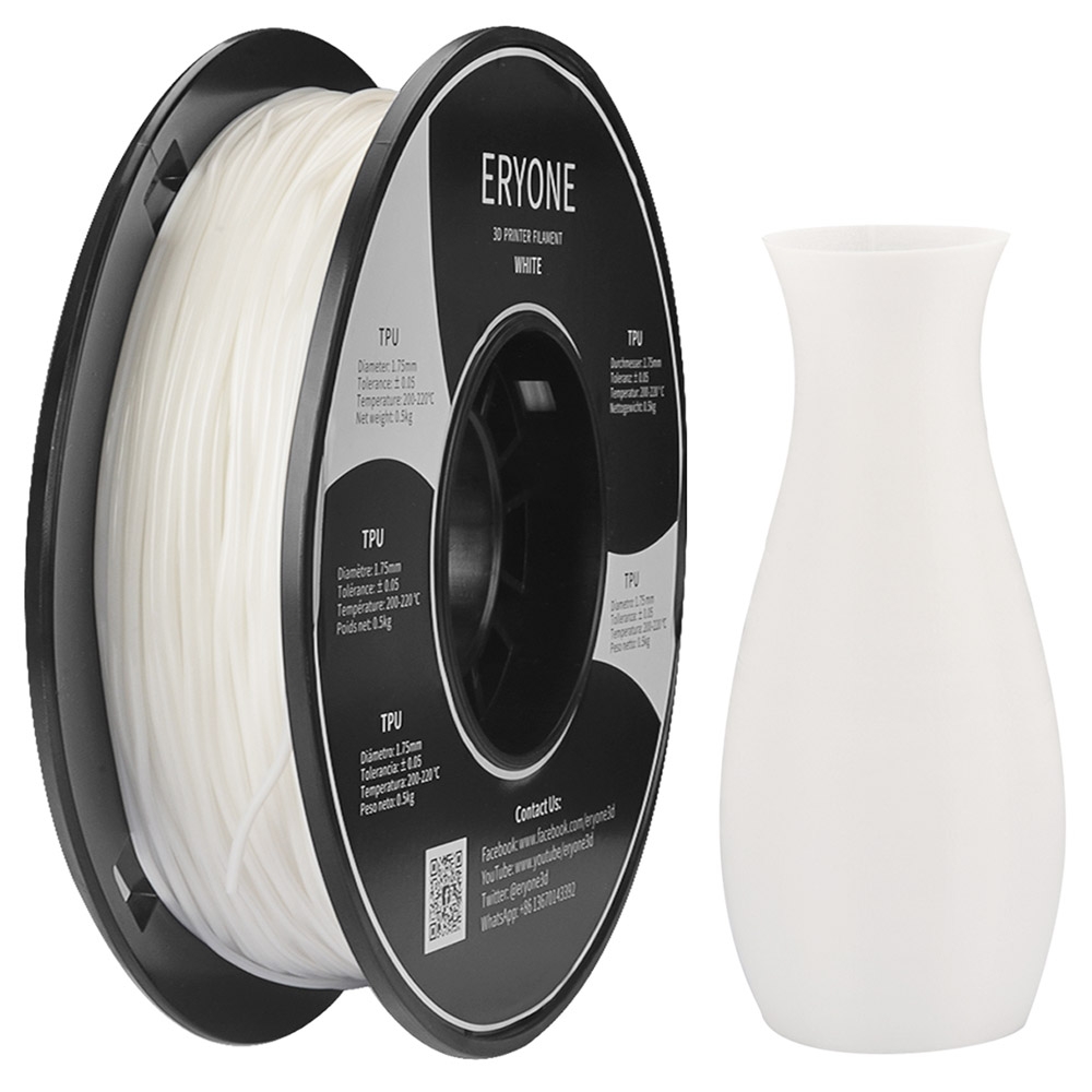 ERYONE TPU Filament for 3D Printer 1 75mm Tolerance 0 03mm 0 5kg 1 1 LB / Spool - White