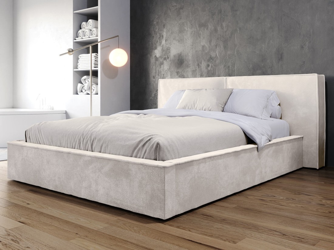 Łóżko tapicerowane z pojemnikiem 140x200 beżowe PRO line 20 Harmony 02