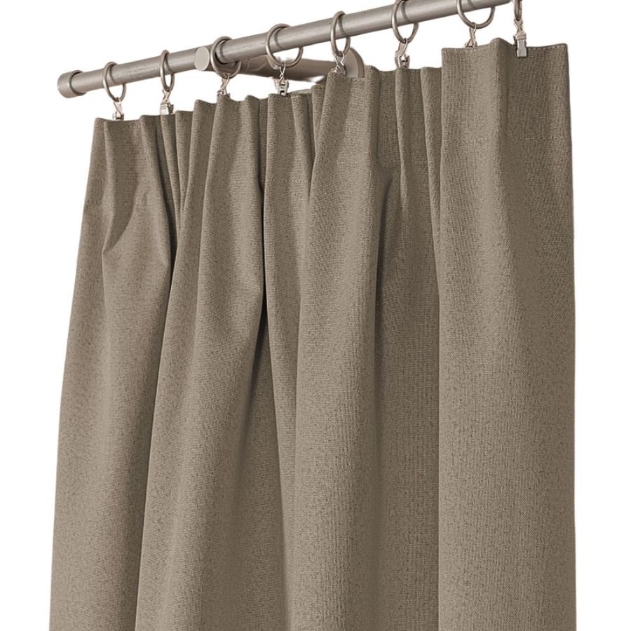 Gotowa zasłona do salonu 100% zaciemniająca na taśmie, kolor szaro-beżowy, rozmiar 140x250 cm, BLACKOUT