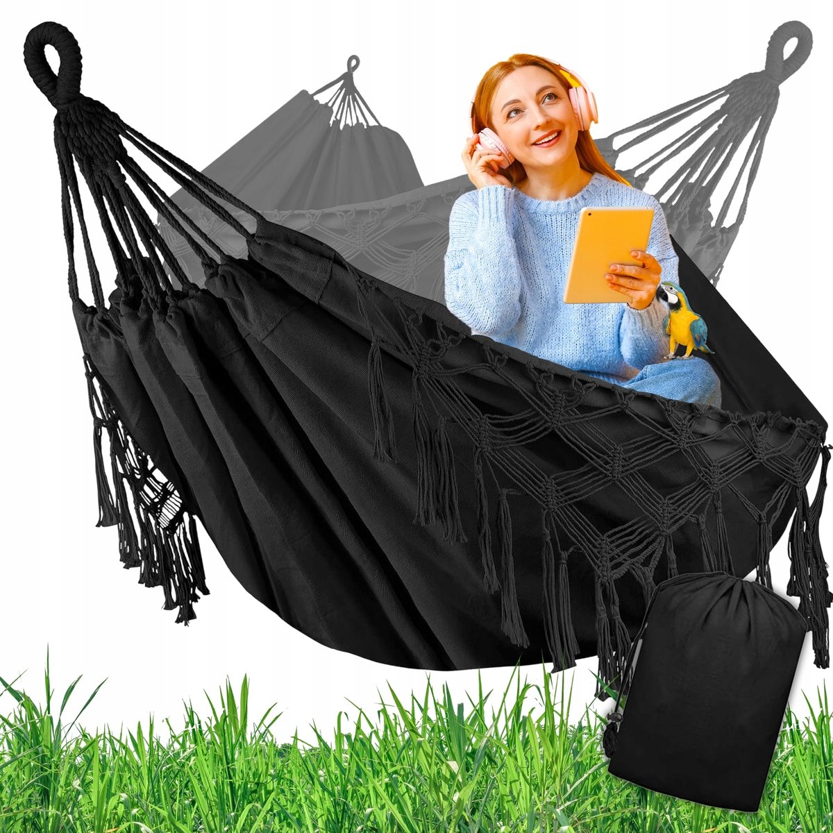 HAMAK OGRODOWY BOHO 2 OSOBOWY DUŻY Turystyczny DWUOSOBOWY XXL 270x150