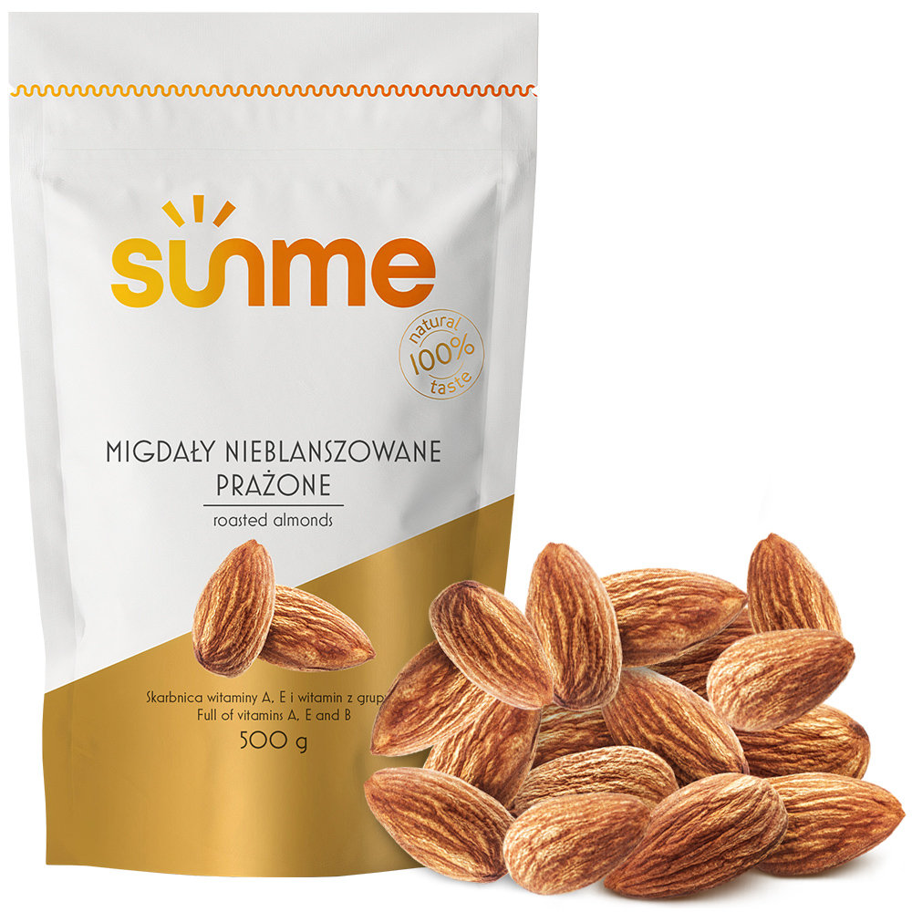 Migdały całe Nieblanszowane Prażone 500 gram
