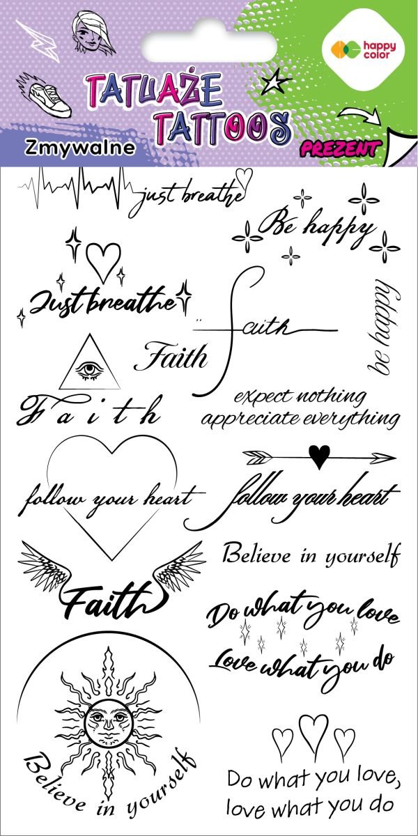 Tatuaże zmywalne słowa Happy Color