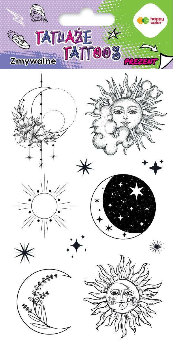 Tatuaże zmywalne słońce i księżyc Happy Color