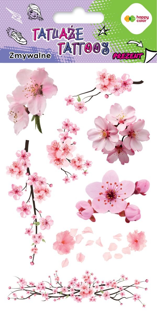 Tatuaże zmywalne kwiaty Sakura Happy Color