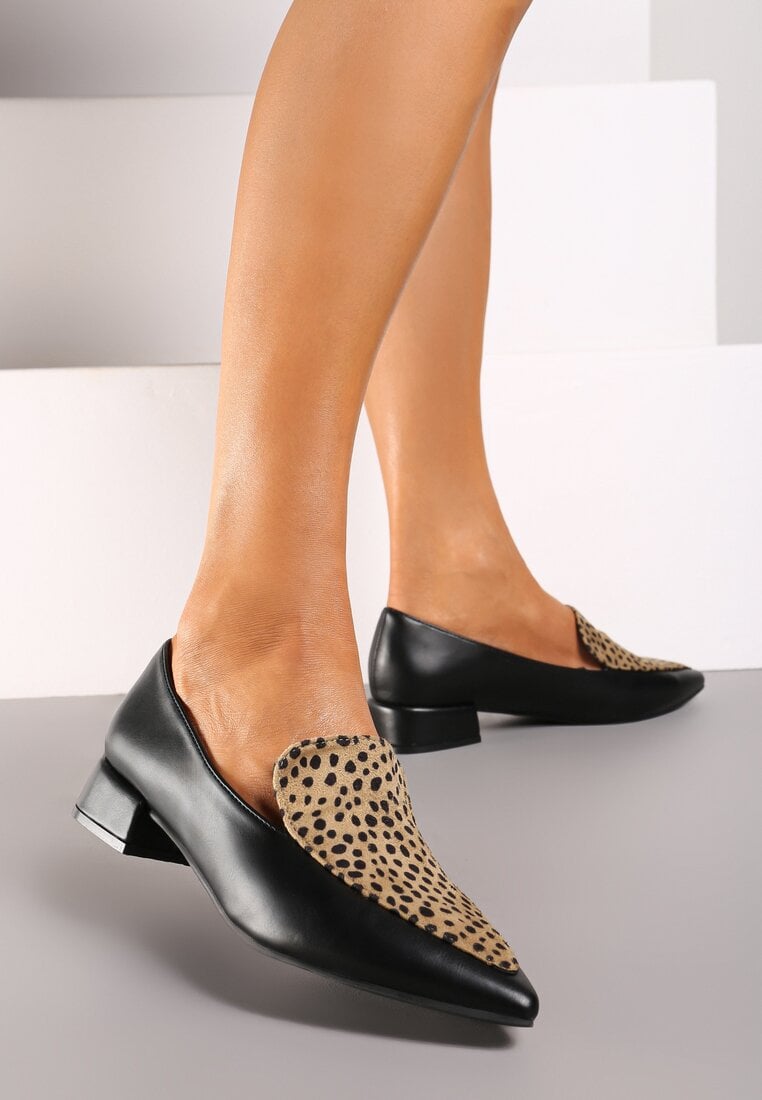 Czarne Półbuty Typu Loafersy ze Szpiczastym Noskiem na Niskim Słupku Tillea