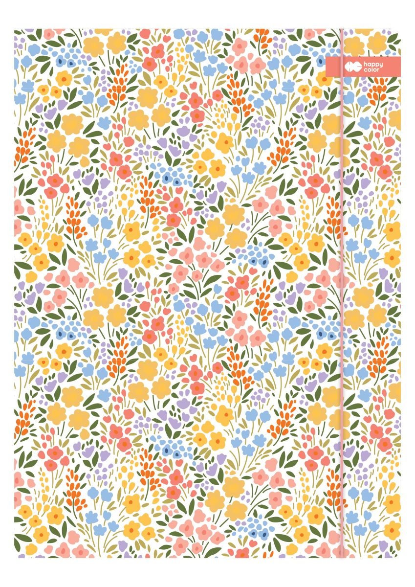 Teczka z gumką A4 biała w drobne kwiatki Happy Color