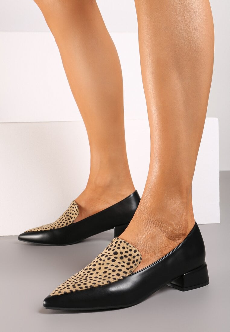 Czarne Półbuty w Stylu Loafersów z Noskiem w Szpic na Niskim Obcasie Taanas