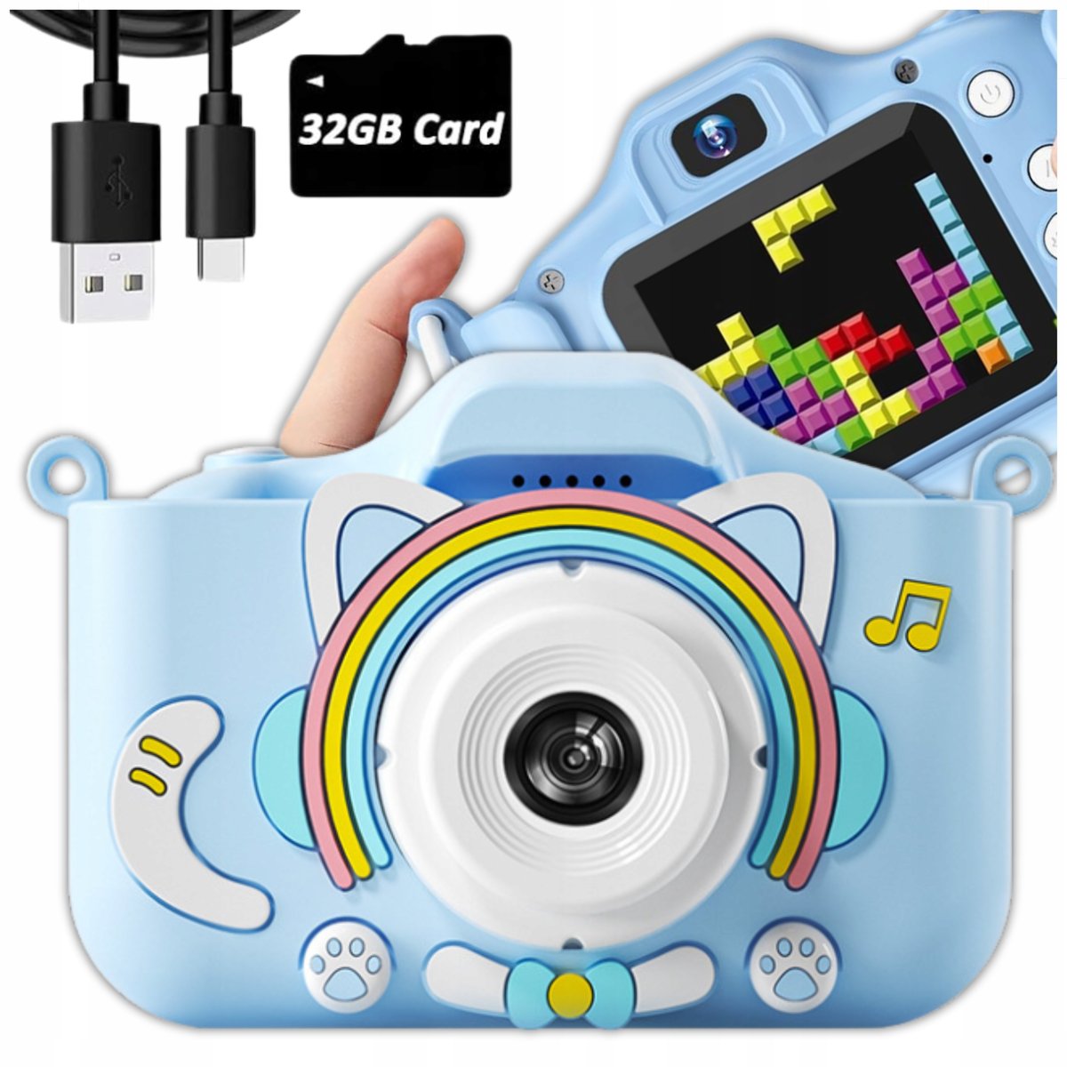 APARAT CYFROWY DLA DZIECI FOTOGRAFICZNY wbudowane gry kamera + KARTA 32 GB