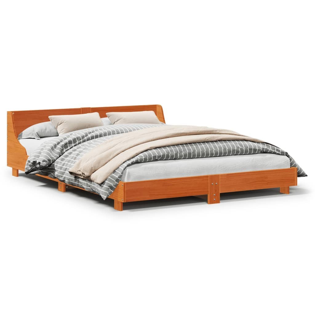 Rama łóżka bez materaca, woskowy brąz, 140x190 cm, lita sosna