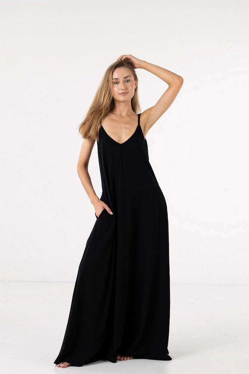 Sukienka Letnia Surf Girl Długa Z Odkrytymi Plecami Summer - Black Sky S