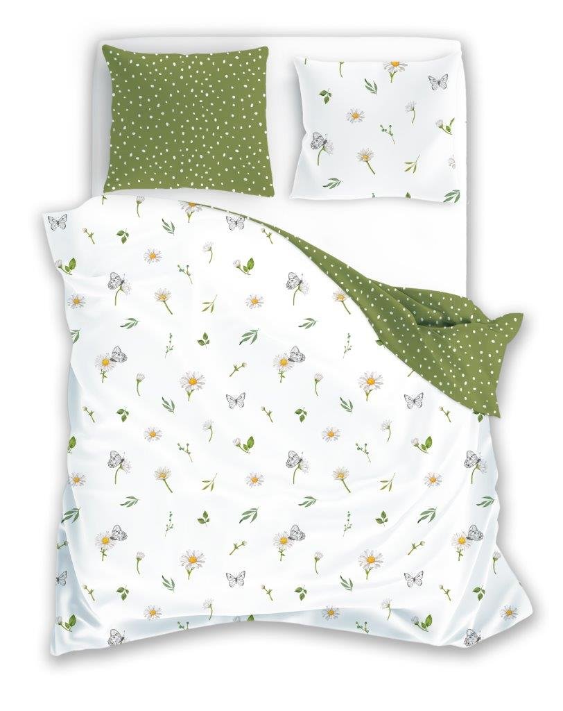 FARO Pościel 140x200+70x90 cm Cottage Home bawełna Stokrotki i Motyle
