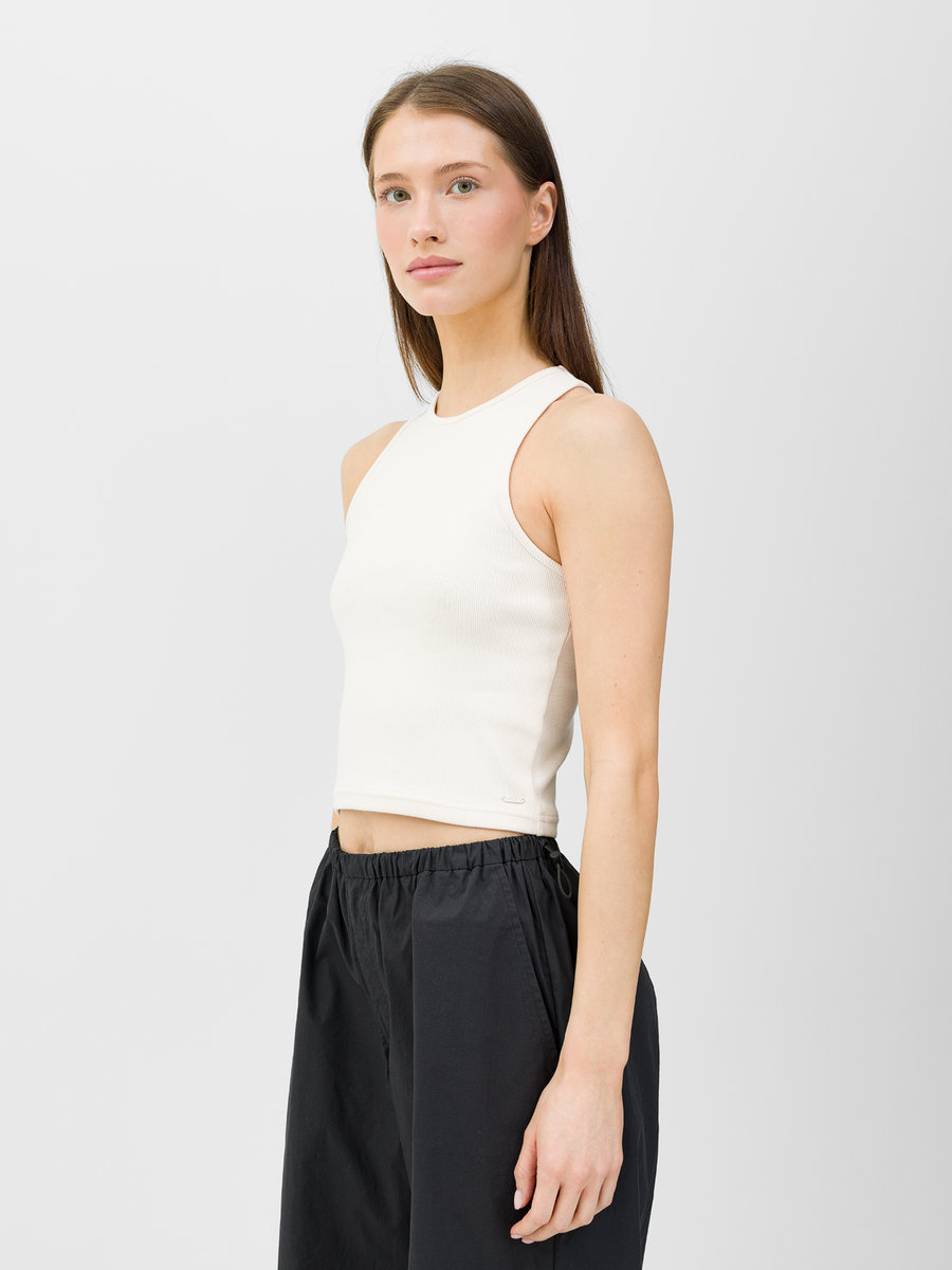 Crop top slim damski 4F 4FWSS24TSLEF066-12S Kremowy