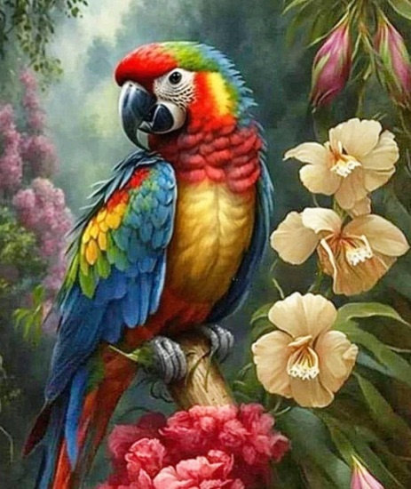 Diamentowa Mozaika Papuga I Kwiaty 30x40