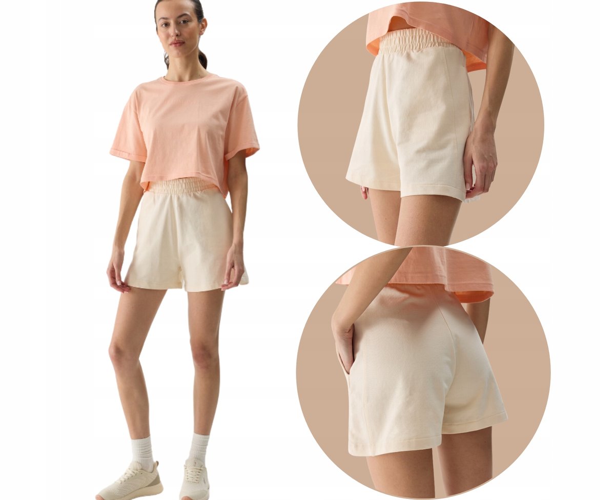 Szorty dresowe bawełniane damskie 4F 4FWSS24TSHOF350-12S Kremowy