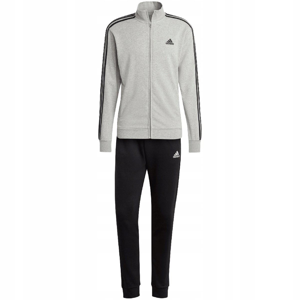 Dres męski adidas Basic 3-Stripes French Terry szaro-czarny IC6748 XL