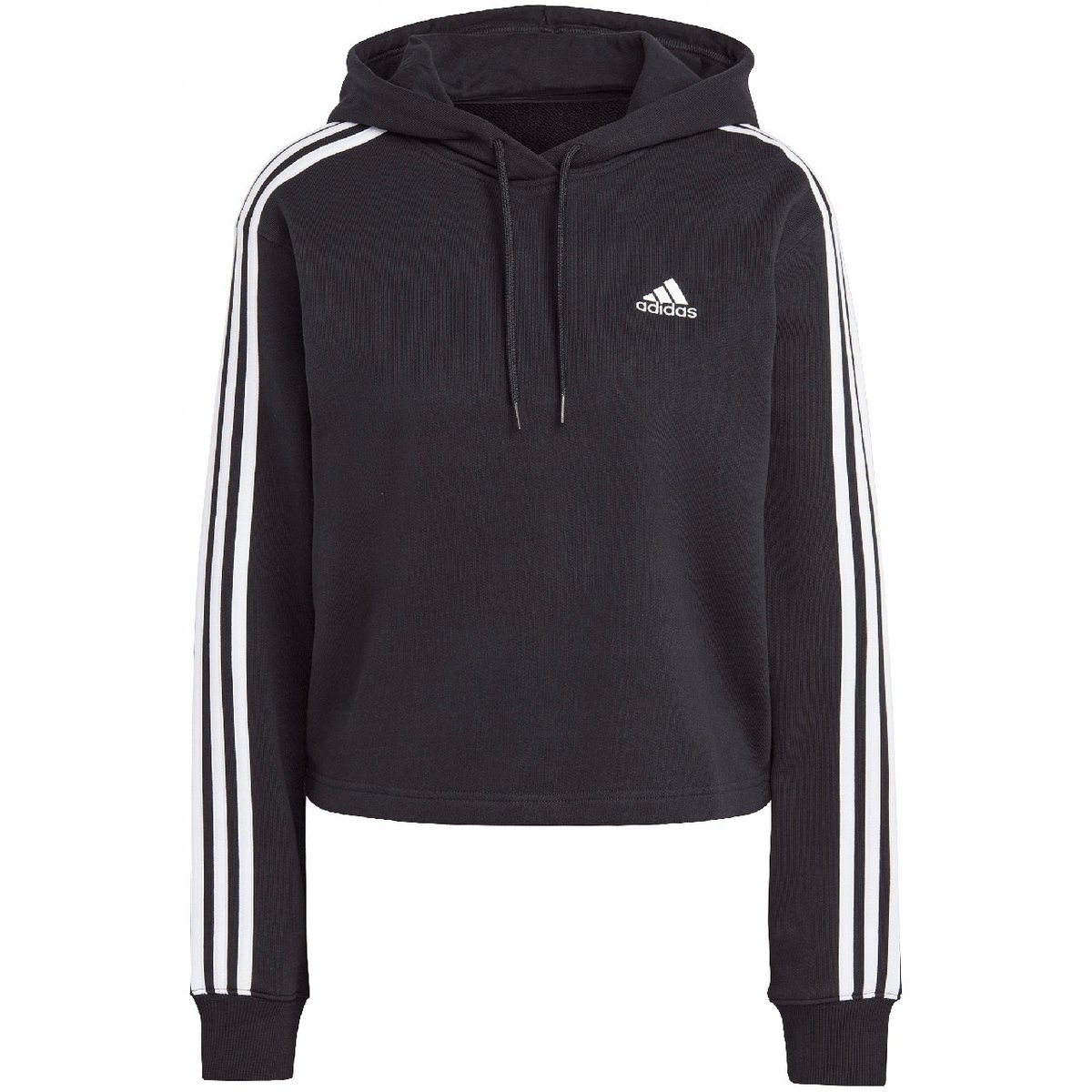 Bluza damska adidas Essentials 3-Stripes French Terry Crop Hoodie czarna IC